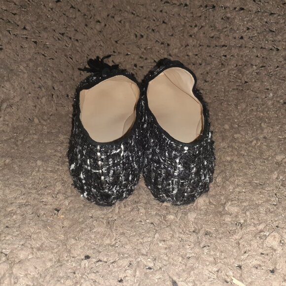KARL LAGERFELD-Paris-Tilda 2-Black White Wool Tweed Tassel Flat-Sz 8.5-Near Mint - Picture 5 of 7
